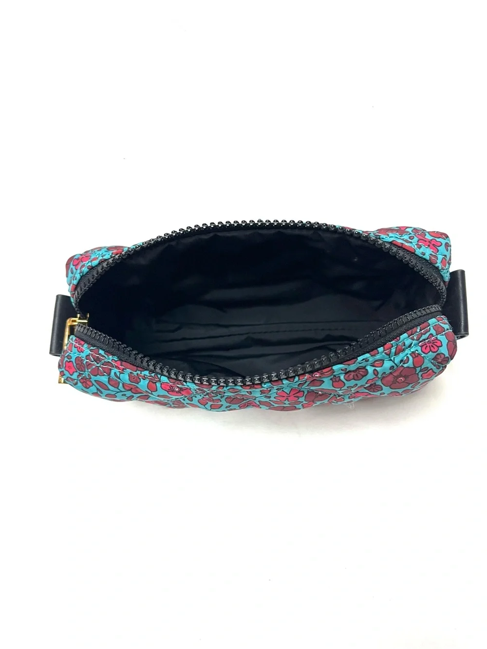 Marc Jacobs New York Teal & Magenta Floral Pattern Diamond Quilted Cosmetics Bag